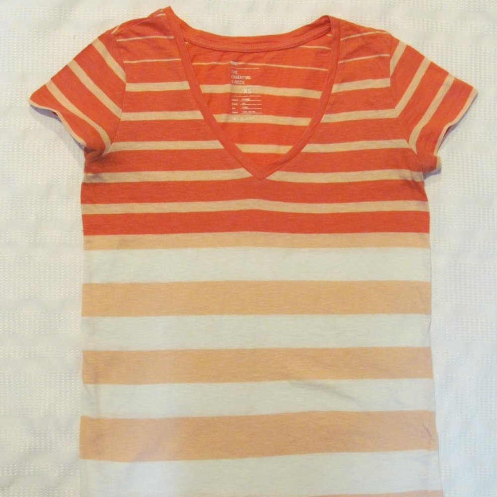 GAP XS Essential T-shirt coral/white stripe Cotton